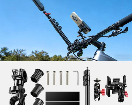 Aluminum Quick-Adjust Bicycle Extension Bar Mount, Phone Clamp Kit, Handlebar Tube Kit, Tube with Phone Clamp + Stick, Stick Tube Phone Clamp Combo Set