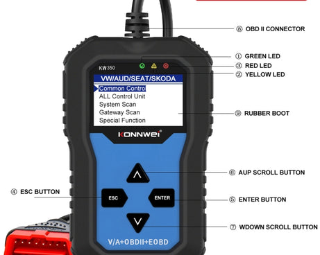 KONNWEI KW350 OBDII 12V Car Diagnostics Detector Scanner with 2 inch Black And White Display Screen V007 for Audi / Volkswagen, KW350