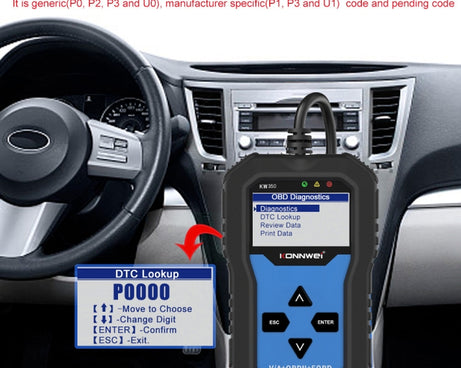 KONNWEI KW350 OBDII 12V Car Diagnostics Detector Scanner with 2 inch Black And White Display Screen V007 for Audi / Volkswagen, KW350