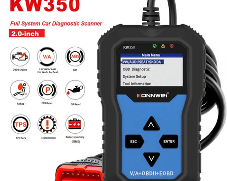 KONNWEI KW350 OBDII 12V Car Diagnostics Detector Scanner with 2 inch Black And White Display Screen V007 for Audi / Volkswagen, KW350
