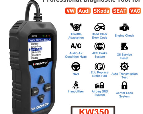 KONNWEI KW350 OBDII 12V Car Diagnostics Detector Scanner with 2 inch Black And White Display Screen V007 for Audi / Volkswagen, KW350