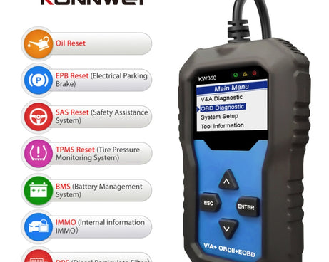 KONNWEI KW350 OBDII 12V Car Diagnostics Detector Scanner with 2 inch Black And White Display Screen V007 for Audi / Volkswagen, KW350