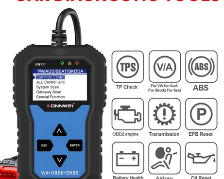 KONNWEI KW350 OBDII 12V Car Diagnostics Detector Scanner with 2 inch Black And White Display Screen V007 for Audi / Volkswagen, KW350