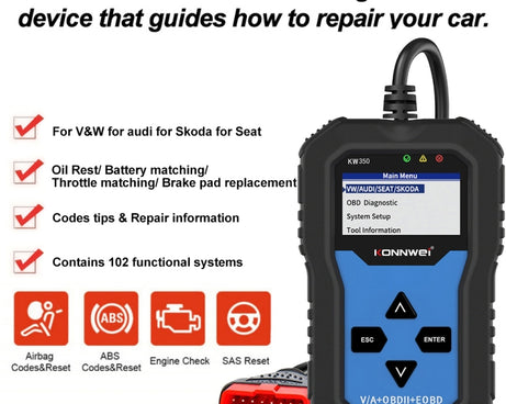 KONNWEI KW350 OBDII 12V Car Diagnostics Detector Scanner with 2 inch Black And White Display Screen V007 for Audi / Volkswagen, KW350