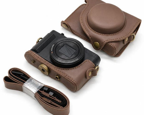 Full Body Retro Vegan Leather Camera Case Bag with Strap, For Sony DSC-WX500
