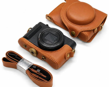 Full Body Retro Vegan Leather Camera Case Bag with Strap, For Sony DSC-WX500