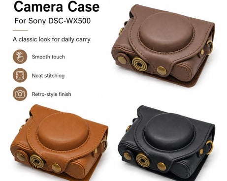 Full Body Retro Vegan Leather Camera Case Bag with Strap, For Sony DSC-WX500