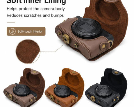 Full Body Retro Vegan Leather Camera Case Bag with Strap, For Sony DSC-WX500