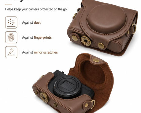 Full Body Retro Vegan Leather Camera Case Bag with Strap, For Sony DSC-WX500
