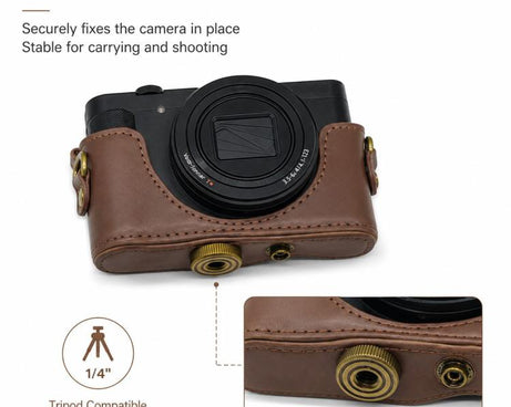 Full Body Retro Vegan Leather Camera Case Bag with Strap, For Sony DSC-WX500