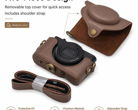 Full Body Retro Vegan Leather Camera Case Bag with Strap, For Sony DSC-WX500