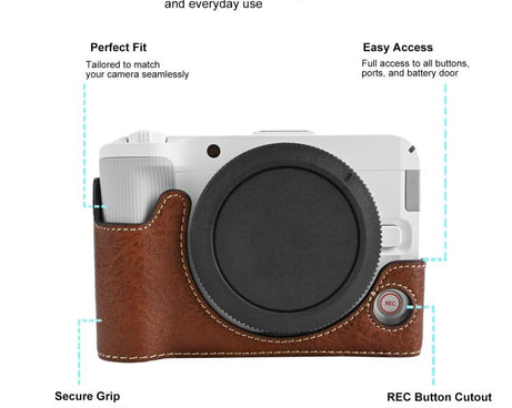 Litchi Texture Vegan Leather Camera Half Case Base, For Canon EOS R50 V