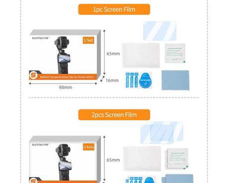 Sunnylife Tempered Glass Film For DJI Osmo Pocket 4P / 4 / 3, Screen & Remote Film 2 Sets, Screen & Remote Film, Screen Film 2pcs, Screen Film