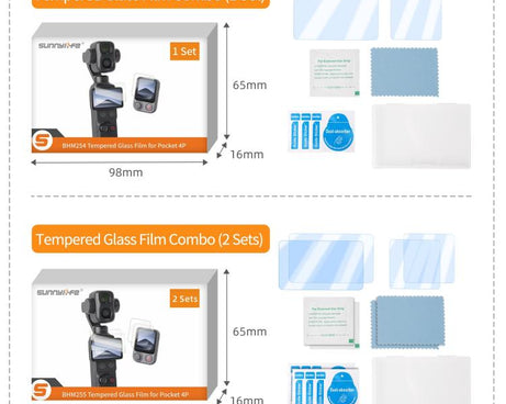 Sunnylife Tempered Glass Film For DJI Osmo Pocket 4P / 4 / 3, Screen & Remote Film 2 Sets, Screen & Remote Film, Screen Film 2pcs, Screen Film