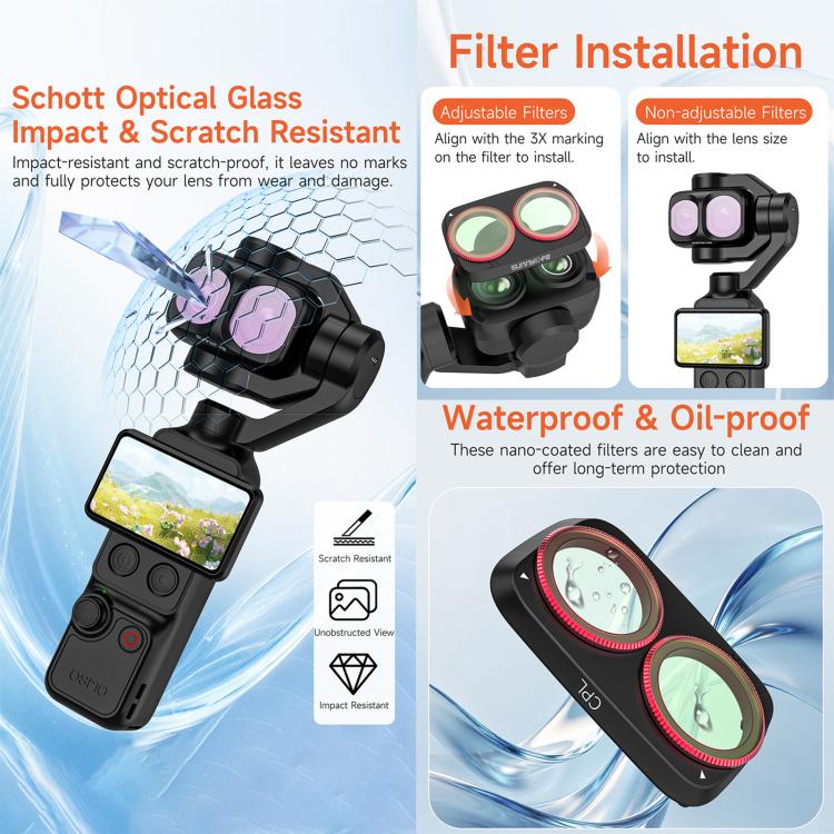 For DJI Osmo Pocket 4P Sunnylife Camera Lens Filter, MCUV, CPL, ND8, ND16, ND32, ND64, ND8/PL, ND16/PL, ND32/PL, ND64/PL, Black Mist 1/4, 3 in 1 Shadow Filter Set, 3 in 1 Mixed Filter Set, 4 in 1 ND/PL Set, 4 in 1 ND Set, 4 in 1 Mixed Filter Set       ...