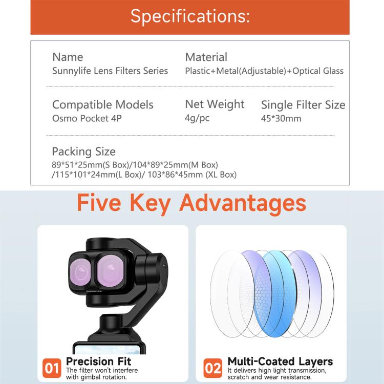 For DJI Osmo Pocket 4P Sunnylife Camera Lens Filter, MCUV, CPL, ND8, ND16, ND32, ND64, ND8/PL, ND16/PL, ND32/PL, ND64/PL, Black Mist 1/4, 3 in 1 Shadow Filter Set, 3 in 1 Mixed Filter Set, 4 in 1 ND/PL Set, 4 in 1 ND Set, 4 in 1 Mixed Filter Set       ...