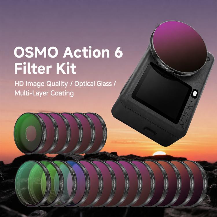 For DJI Osmo Action 6 / 5 Pro / 4 NEEWER Camera Lens Filter, 6 in 1 CPL ND External, 4 in 1 ND8-64PL, 4 in 1 CPL ND8-32 Threaded, 6 in 1 CPL ND Threaded