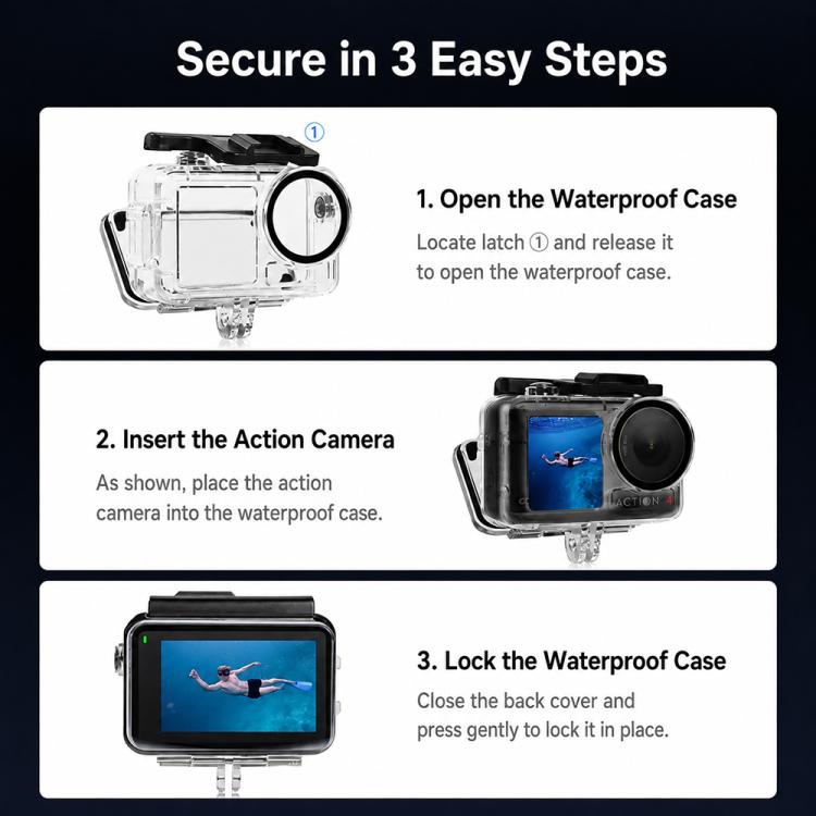 Waterproof Housing 60m Underwater Cameras Cover, For DJI Osmo Action 6, For DJI Osmo Action 5 Pro / 4 / 3