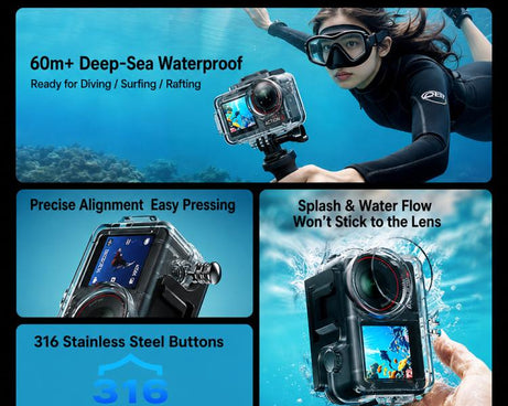 Waterproof Housing 60m Underwater Cameras Cover, For DJI Osmo Action 6, For DJI Osmo Action 5 Pro / 4 / 3