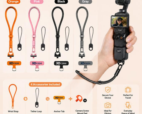 XDcase 4-in-1 Set Camera Wrist Strap Phone Lanyard for Insta360, DJI OSMO, DSLRs, Action DV