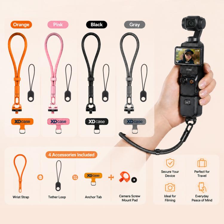 XDcase 4-in-1 Set Camera Wrist Strap Phone Lanyard for Insta360, DJI OSMO, DSLRs, Action DV