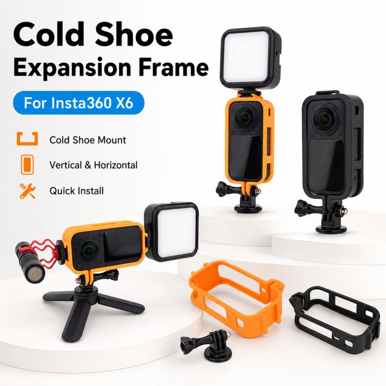 Camera Protective Frame with 1/4 Screw Mount & Cold Shoe, For Insta360 X6