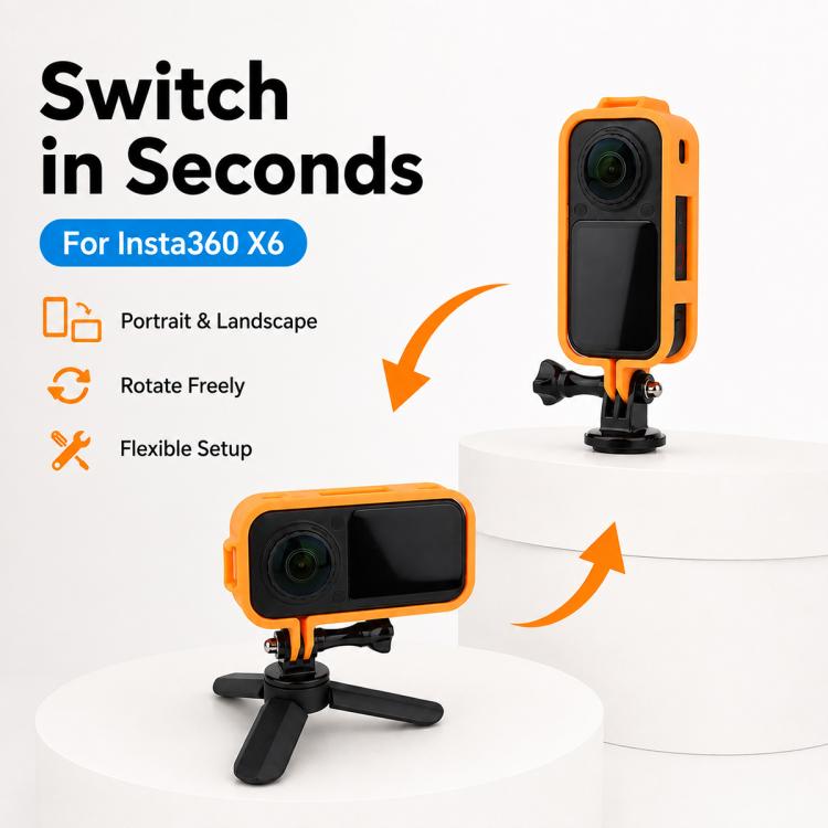 Camera Protective Frame with 1/4 Screw Mount & Cold Shoe, For Insta360 X6