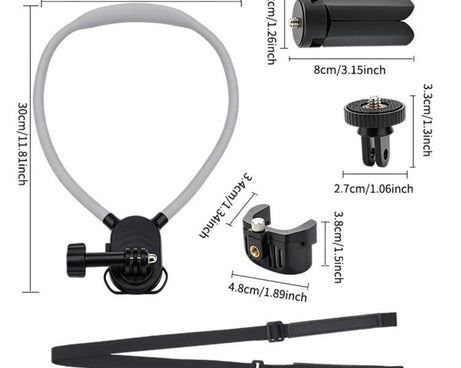 Lazy Neck Bracket POV View Mount with 1/4 Screw Hole & Dual-Prong Mount, For Insta360 Luna Ultra