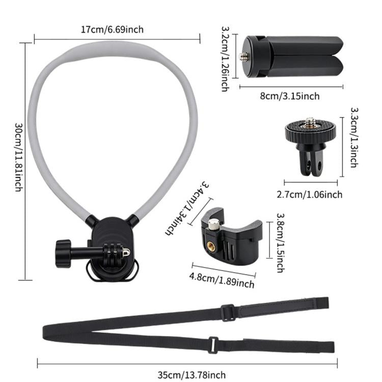 Lazy Neck Bracket POV View Mount with 1/4 Screw Hole & Dual-Prong Mount, For Insta360 Luna Ultra