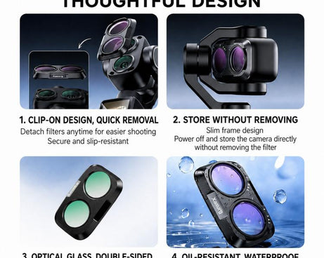 For DJI Osmo Pocket 4P Xasurg Camera Lens Filter, CPL, Black Mist 1/4, NIGHT, 3 in 1 CPL VND Black Mist, 3 in 1 CPL ND32 Black Mist, 4 in 1 CPL ND UV