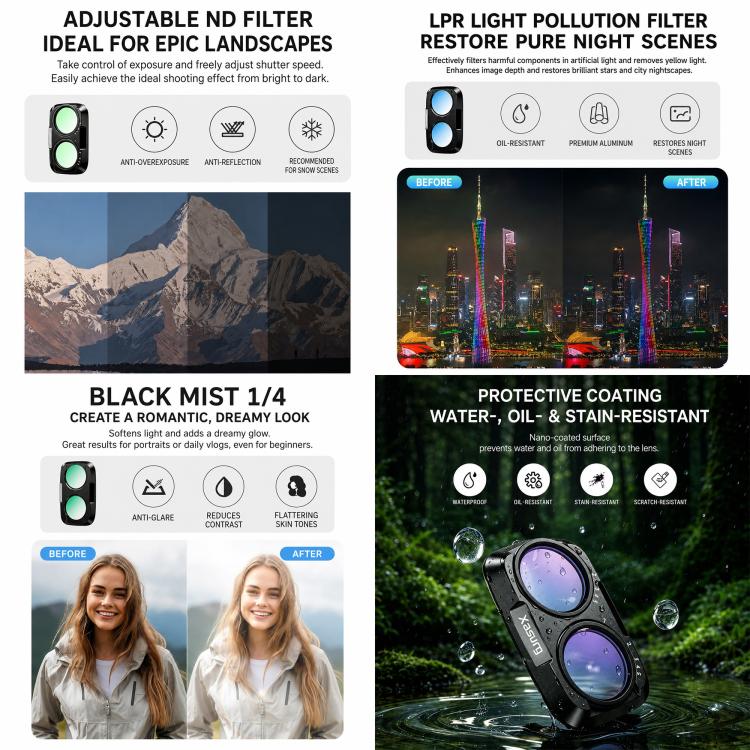 For DJI Osmo Pocket 4P Xasurg Camera Lens Filter, CPL, Black Mist 1/4, NIGHT, 3 in 1 CPL VND Black Mist, 3 in 1 CPL ND32 Black Mist, 4 in 1 CPL ND UV