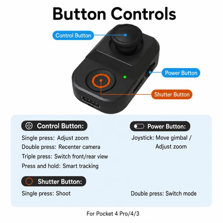 Xasurg Wireless Bluetooth Remote Control, For DJI Osmo Pocket 4P / 4 / 3