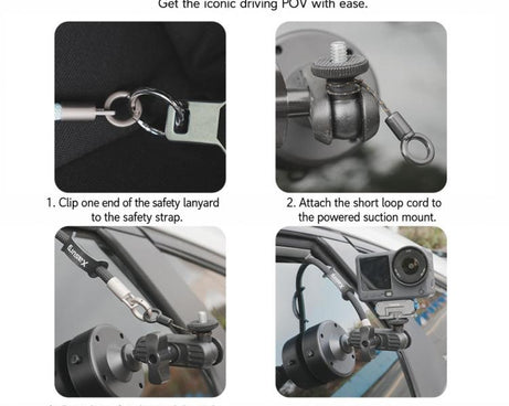 Xasurg Electric Vacuum Suction Cup Mount for DJI, Insta360, GoPro and Other Action Cameras, Suction Cup, Suction Cup + Arm, Suction Cup + Arm + Strap