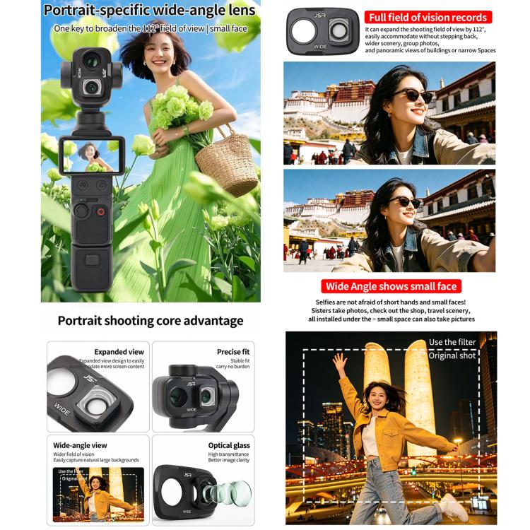 For DJI Osmo Pocket 4P JSR KB Series Clip-on Camera Lens Filter, UV, CPL, ND8, ND16, ND32, ND64, GND8, GND16, VND2-5, VND6-9, STAR, NIGHT, Black Mist 1/4, Wide Angle, 3 in 1 UV ND8/16, 3 in 1 CPL Black Mist VND, 4 in 1 CPL ND8/16/32, 4 in 1 ND8-64PL   ...