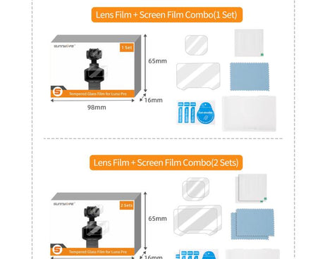 Sunnylife Lens Screen Protector Tempered Glass Protective Film, For Insta360 Luna Pro