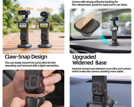 Sunnylife Quick-Release Adhesive Car Base Stand Mount Supporting Holder, For Insta360 Luna Ultra / Pro