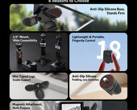Portable Mini Tripod Desktop Holder with 1/4 inch Screw, Common Version, Magnetic Version