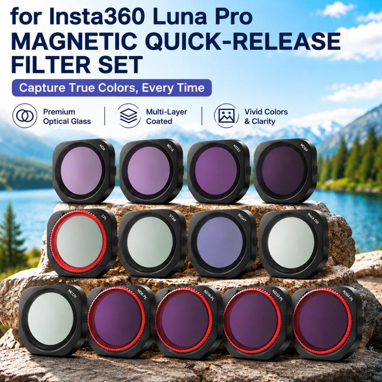 For Insta360 Luna Pro Magnetic Quick Release Lens Filter, CPL, ND8, ND16, ND32, ND64, STAR, NIGHT, Black Mist 1/4, Pearlescent, Macro 10X, VND2-5, Wide Angle, 2 in 1 Wide 10X Macro, 2 in 1 NIGHT Black Mist, 3 in 1 Mixed CPL NIGHT, 3 in 1 Mixed CPL VND2...