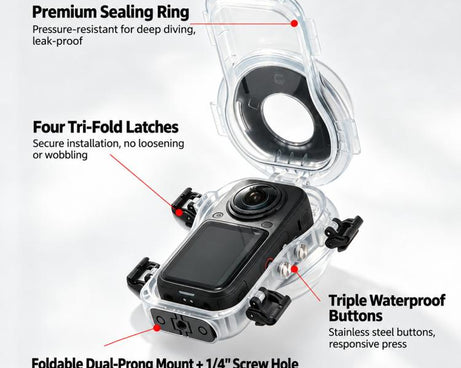 Invisible Dive Housing 60m Waterproof Case with Dedicated Lens & 2-Prong Base, For Insta360 X6 2-Prong Base