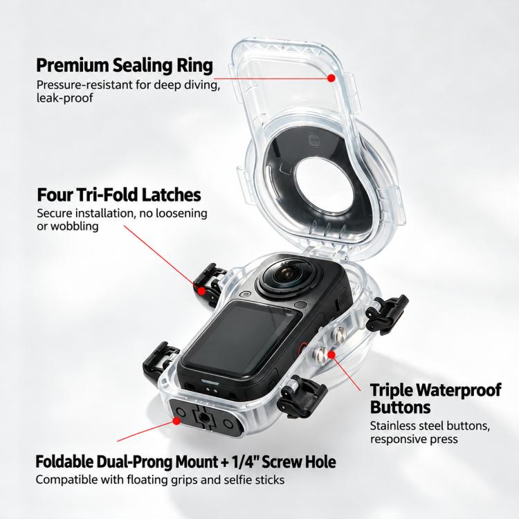 Invisible Dive Housing 60m Waterproof Case with Dedicated Lens & 2-Prong Base, For Insta360 X6 2-Prong Base