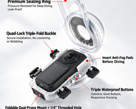 Invisible Dive Housing 60m Waterproof Case with Dedicated Lens & Magnetic Base, For Insta360 X6 Magnetic Base
