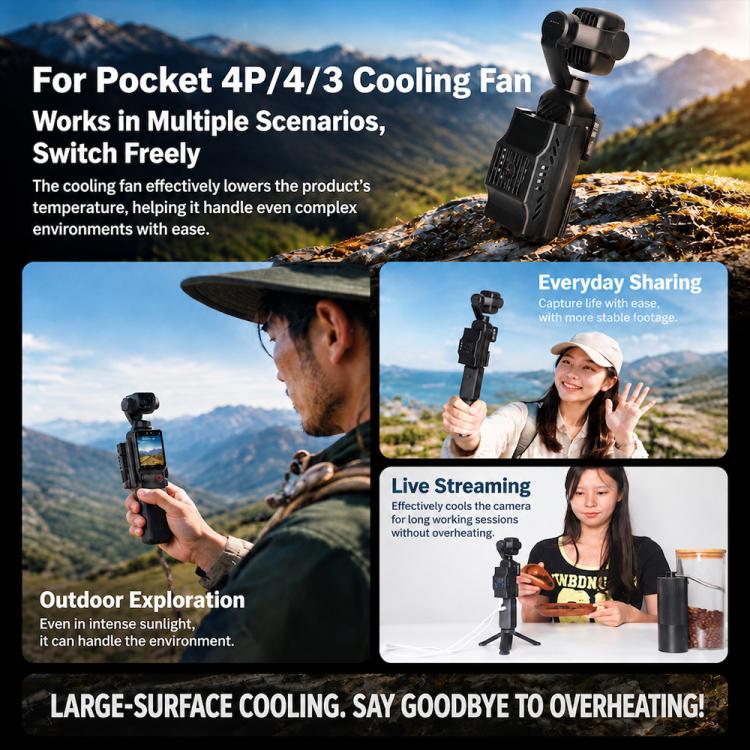 Cooling Fan Expansion Frame Live Streaming Mount, For DJI Osmo Pocket 4P / 4 / 3