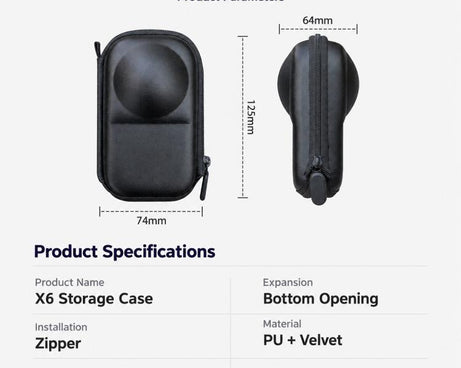 PU Hard Shell Carrying Storage Bag, For Insta360 X6