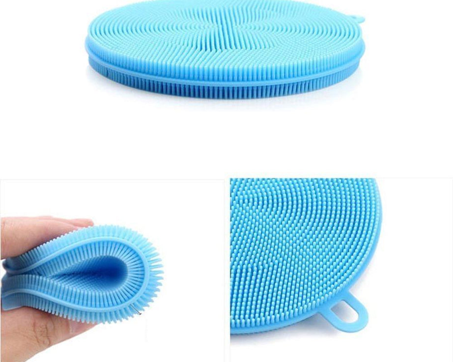 Non-stick, heat-resistant silicone scrubber sponge for dishes.