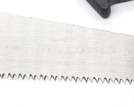 Hand saw with hardened steel blade for tough cuts.