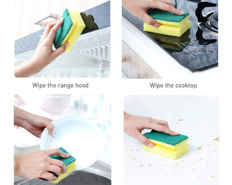 Kitchen and bathroom cleaning scrub sponge, dual-sided, effective on tough stains and grime.