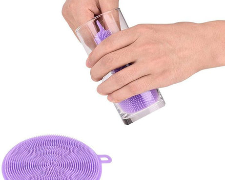 Heat-resistant and mildew-free silicone dish scrubber sponge.