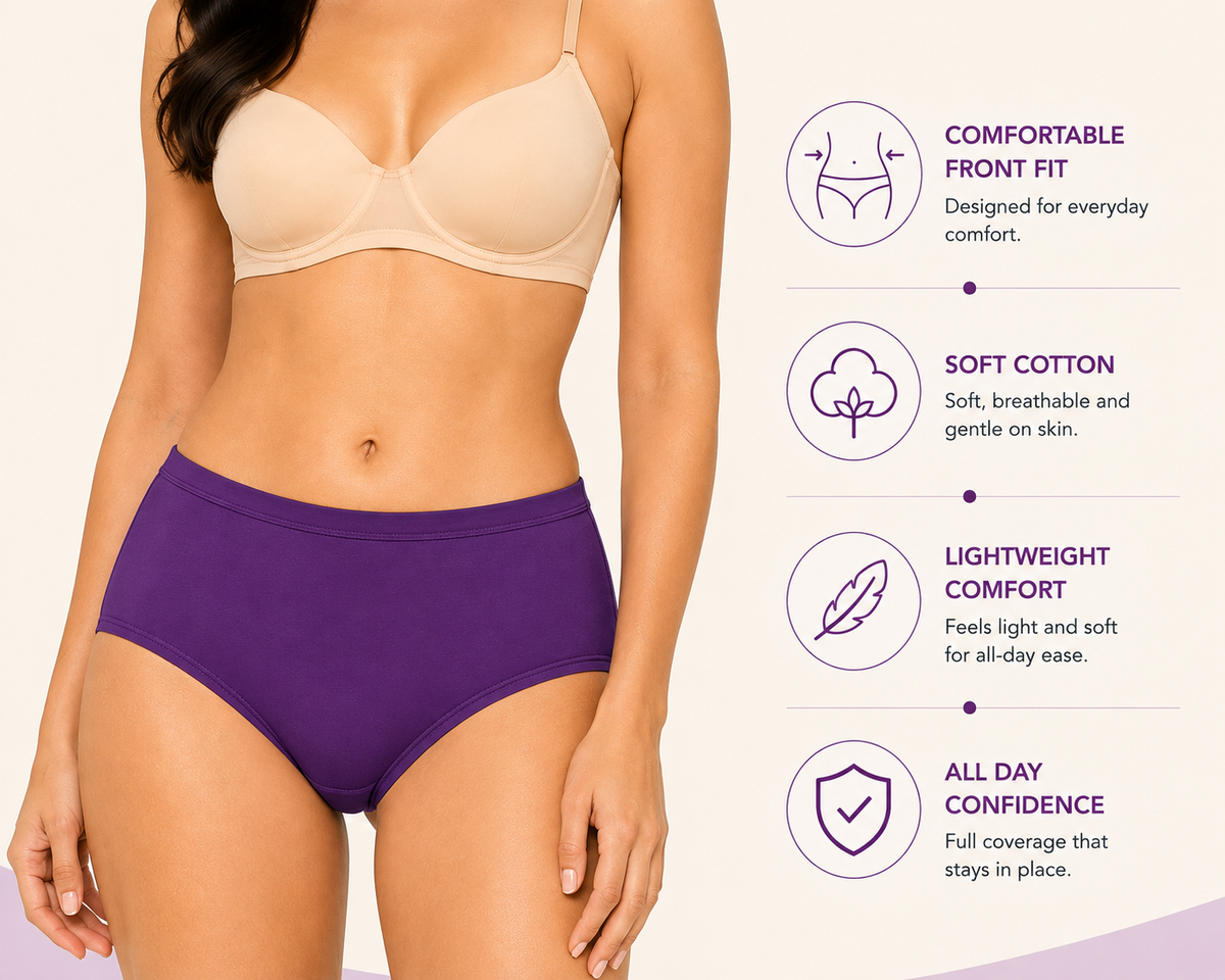 Women’s 100% Combed Cotton Panties Pack of 6 | Plain Full Coverage Briefs | Soft, Breathable & Comfortable | Stretchable Waistband | Women Innerwear | Cotton Panties for Women