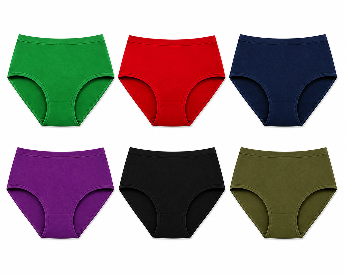 Women’s 100% Combed Cotton Panties Pack of 6 | Plain Full Coverage Briefs | Soft, Breathable & Comfortable | Stretchable Waistband | Women Innerwear | Cotton Panties for Women