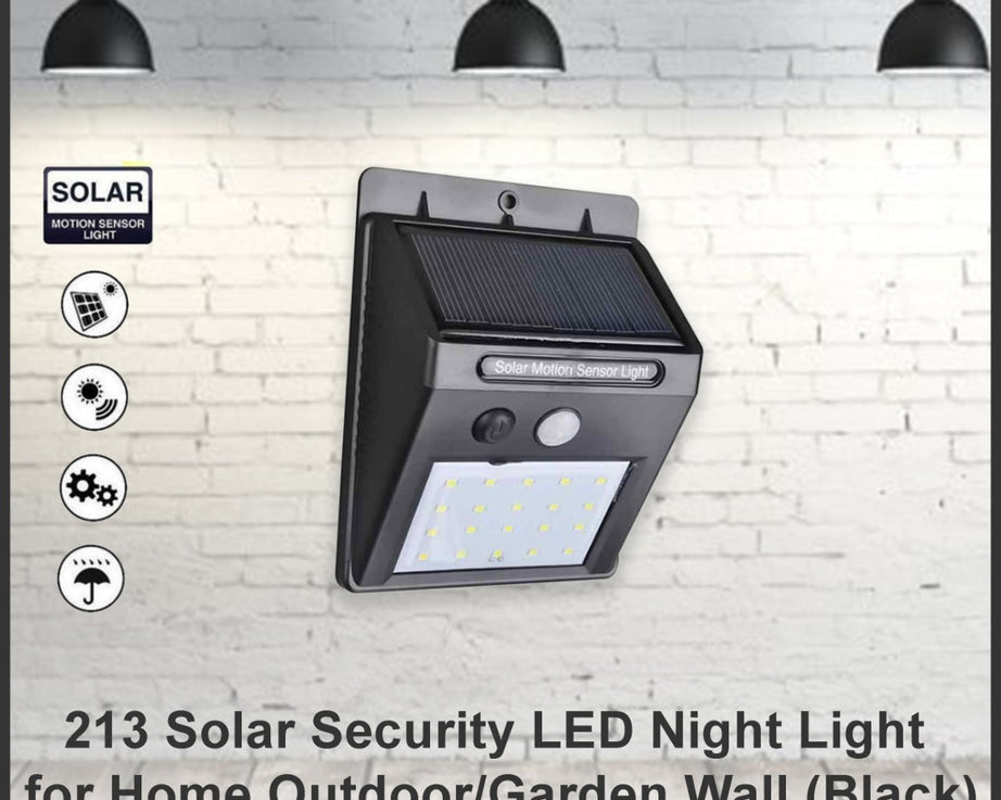 Outdoor solar security light with LED.